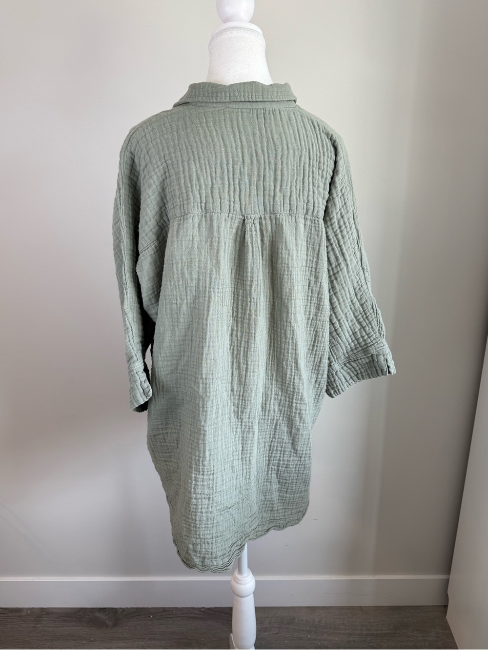 ICHI Sage Green Cotton Gauze Oversized Button Up Shirt Size L - Picture 4 of 5